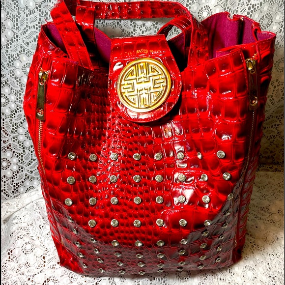 unbranded Handbags - Large Red/Gold Rhinestones Travel Tote Bag